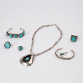 GROUP OF 7 NAVAJO SILVER TURQU