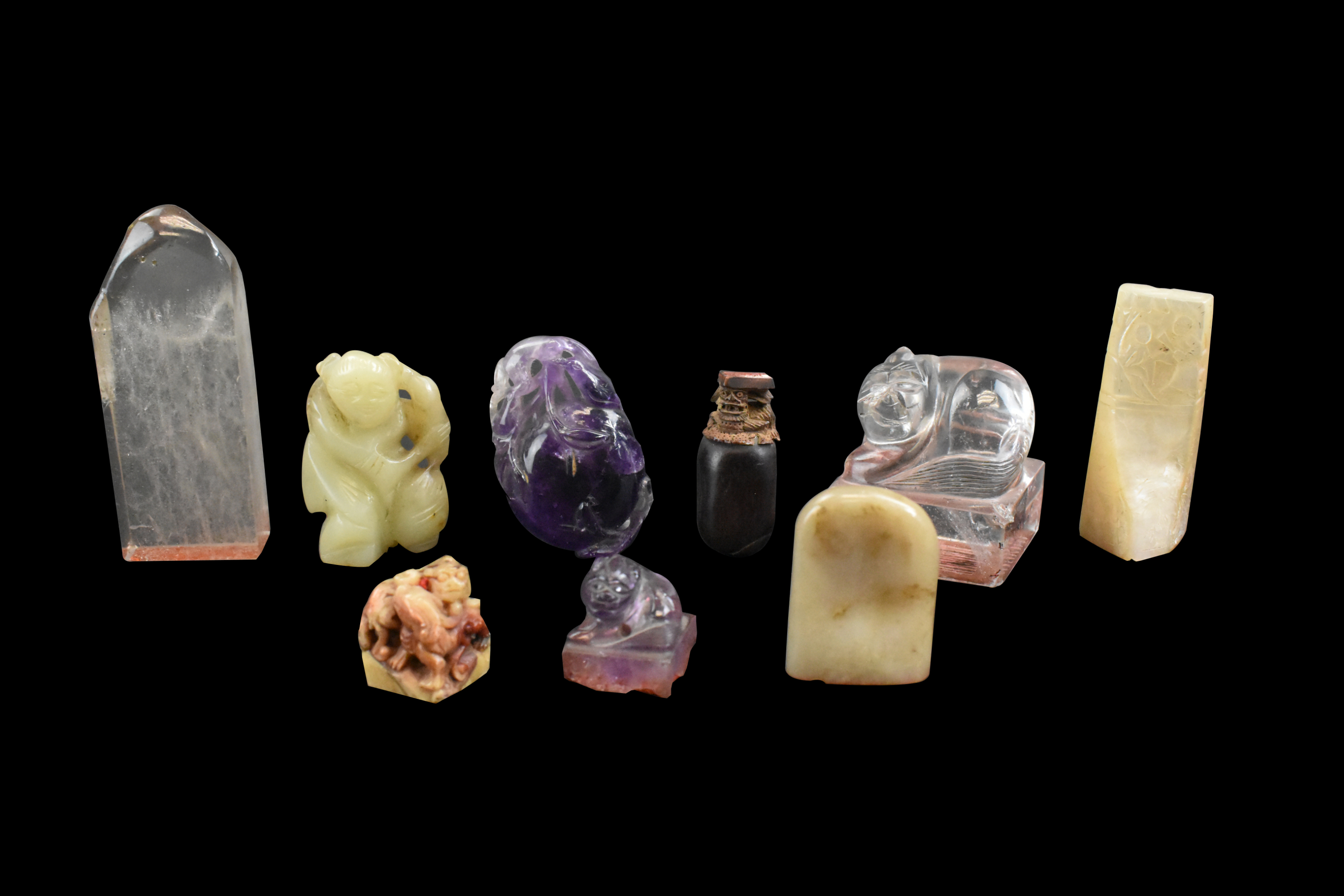 GROUP OF 9 CARVED SEAL STAMP & JADE
