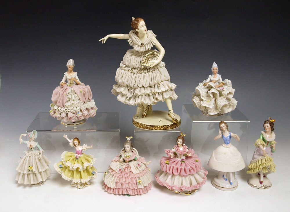 GROUP OF 9 DRESDEN LACY
