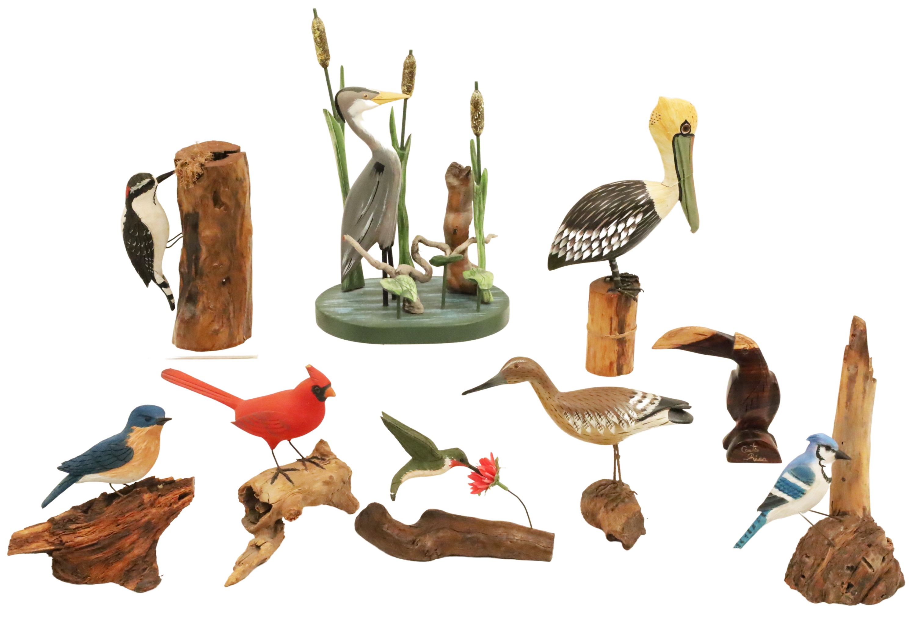 GROUP OF 9 FOLK ART BIRD MODELS