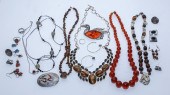 GROUP OF AMBER & STONE STERLIN
