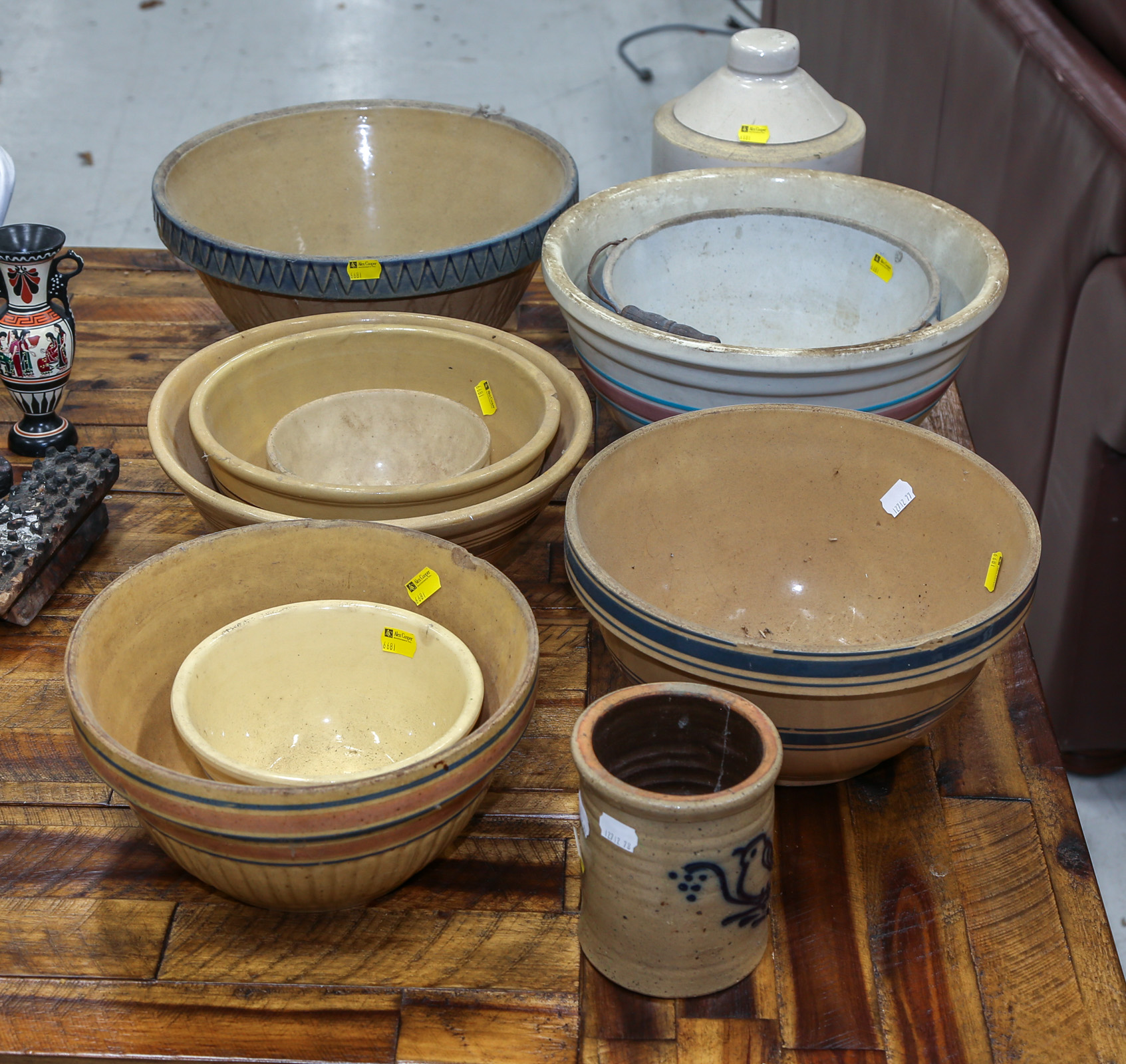 GROUP OF ANTIQUE STONEWARE MIXING
