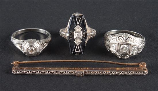 Group of Art Deco white gold