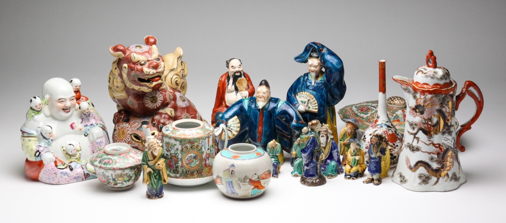 GROUP OF ASIAN FIGURES AND