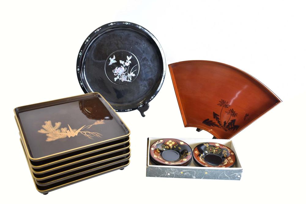 GROUP OF ASIAN LACQUER TRAYS &