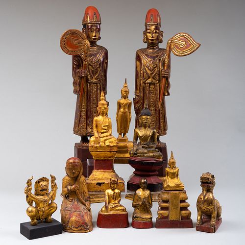 GROUP OF ASIAN LACQUERED GILTWOOD