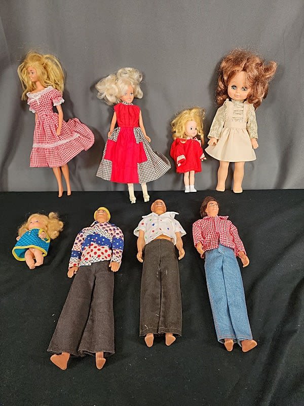 Group of Barbie, Ken and More.