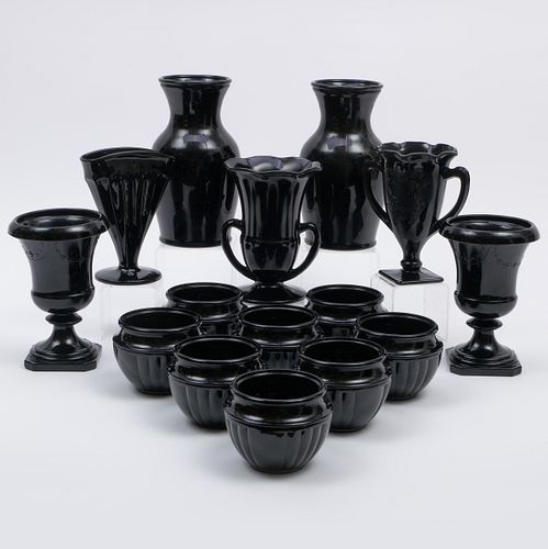 GROUP OF BLACK PRESSED GLASS