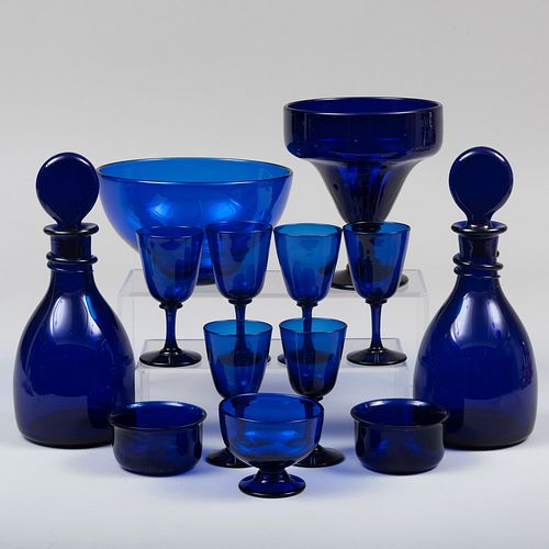 GROUP OF BLUE BRISTOL GLASS