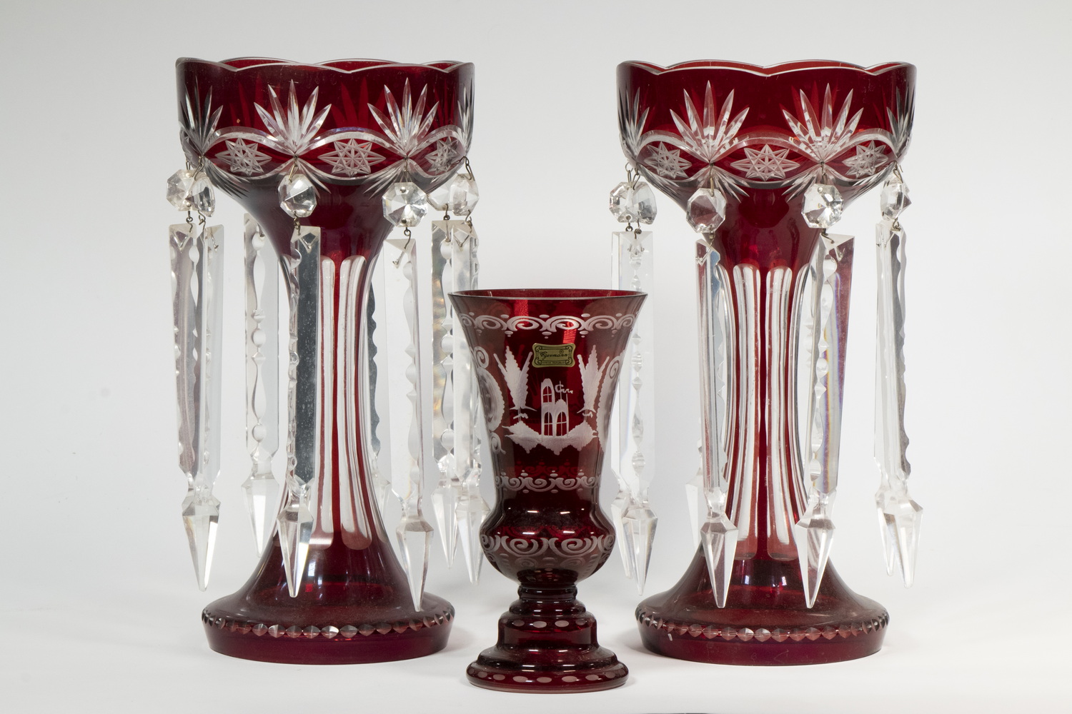GROUP OF BOHEMIAN RUBY CUT & ETCHED