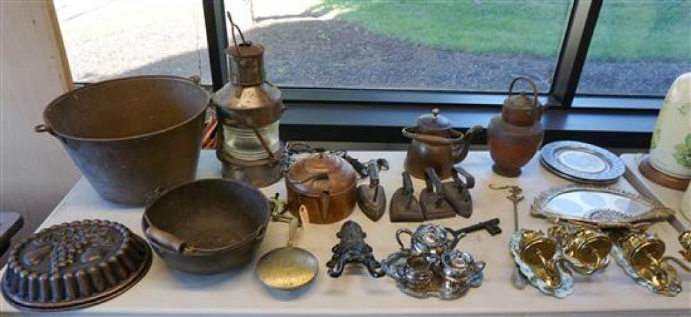 GROUP OF BRASS, COPPER, IRON AND