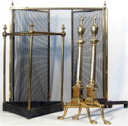 Group of brass fireplace and