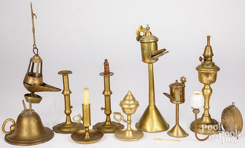 GROUP OF BRASS LIGHTING,