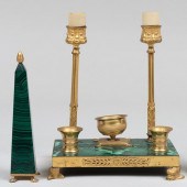 GROUP OF BRASS-MOUNTED MALACHI