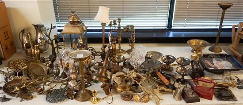 GROUP OF BRASS, SILVER PLATE,