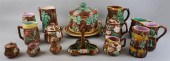 GROUP OF BROWN MAJOLICA ITEMS,