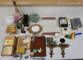 GROUP OF CANDLES, LAMP, WOOD C
