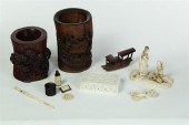 GROUP OF CARVED ITEMS AND TWO