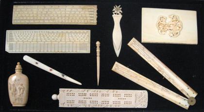 Group of carved ivory items    19th