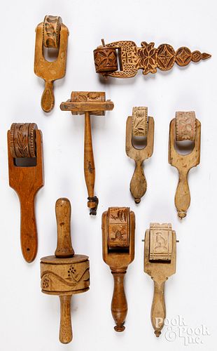 GROUP OF CARVED PASTRY ROLLERS,