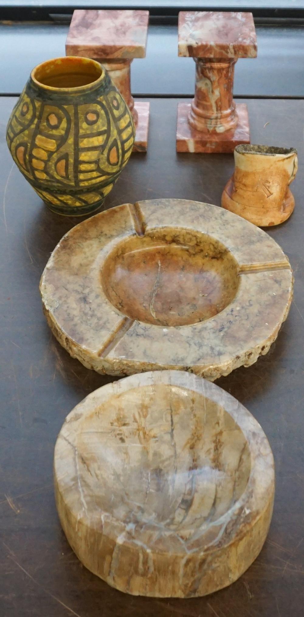 GROUP OF CARVED STONE AND OTHER