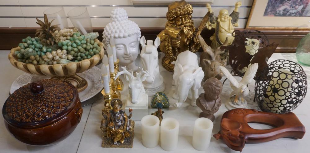 GROUP OF CERAMIC FIGURINES, METAL