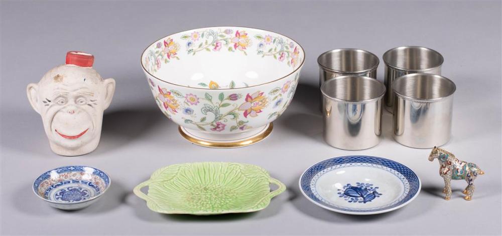 GROUP OF CERAMICS AND ENAMEL HORSE,