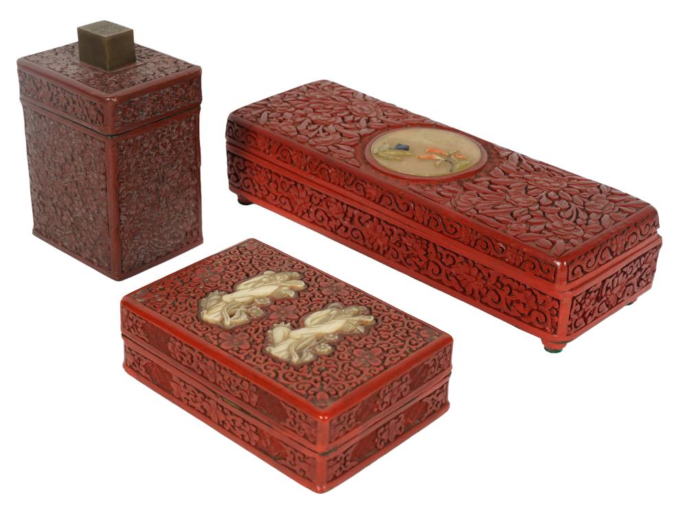 GROUP OF CHINESE CARVED CINNABAR