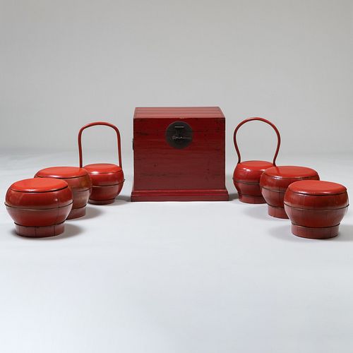 GROUP OF CHINESE RED LACQUER