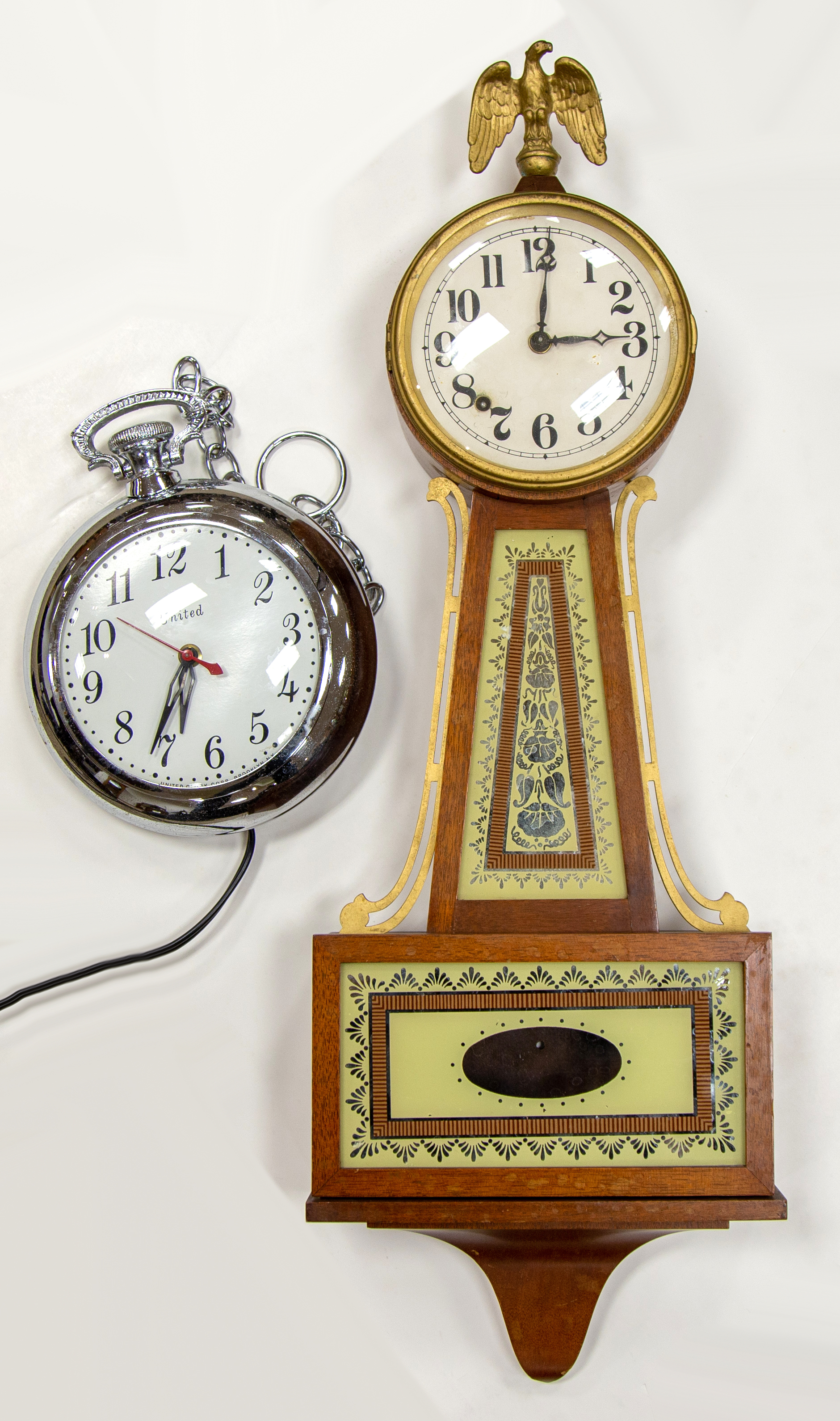 GROUP OF CLOCKS AND BRACKET SHELF
