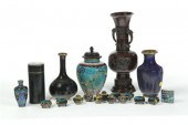 GROUP OF CLOISONNE AND A BRONZ
