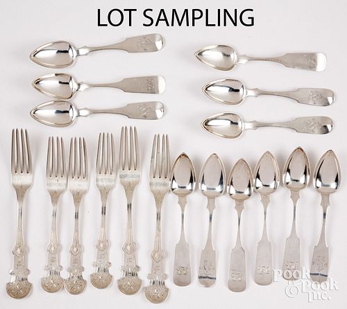 GROUP OF COIN SILVER FLATWARE, TO