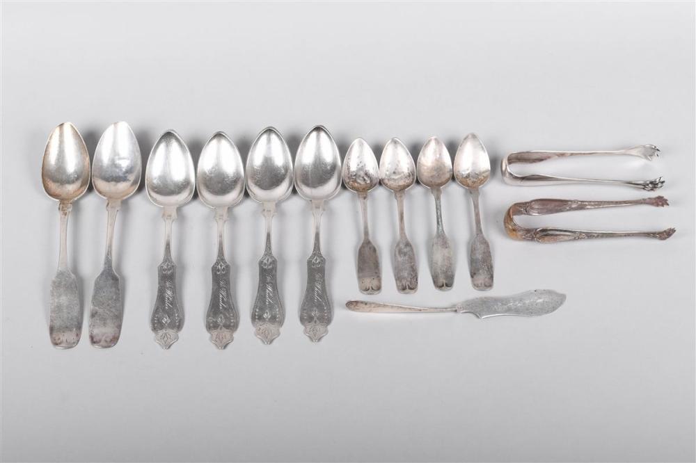 GROUP OF COIN SILVER FLATWARE