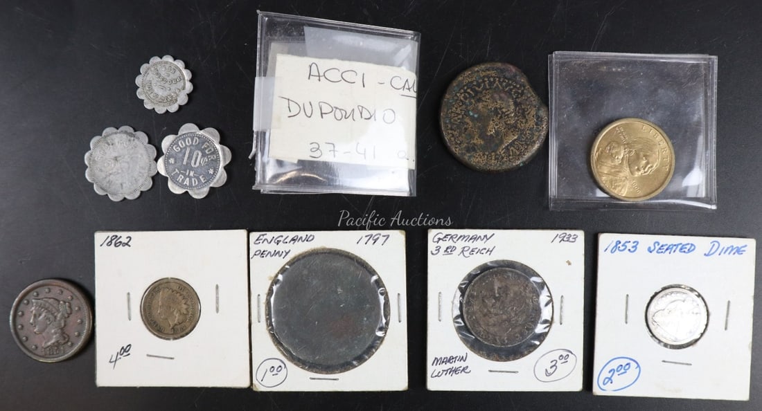 GROUP OF COINS; 1851 U.S. BRAIDED