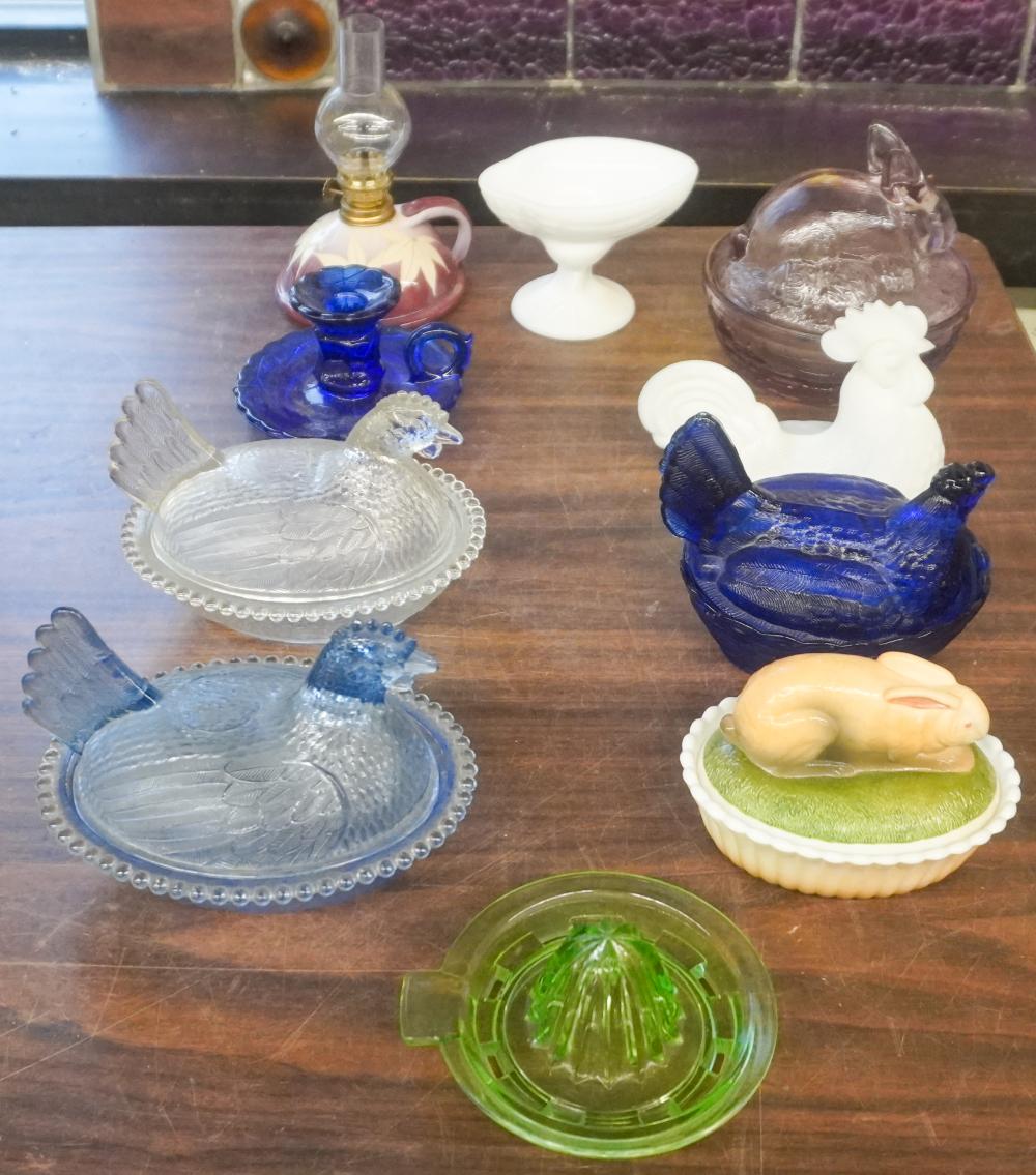 GROUP OF COLORED GLASS COVERED
