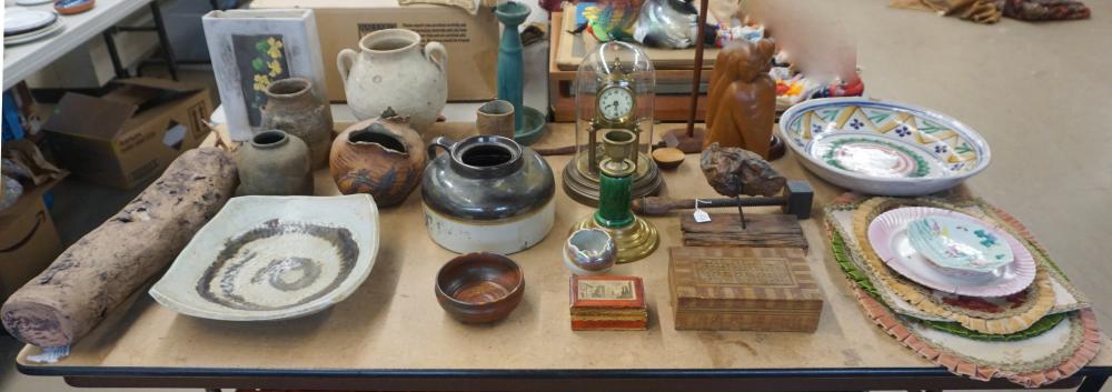 GROUP OF CONTEMPORARY POTTERY, WOOD