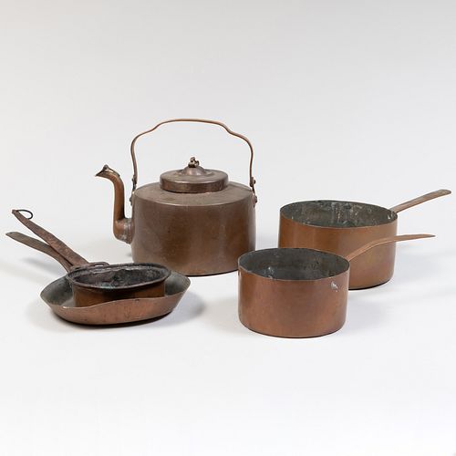 GROUP OF COPPER POTS AND