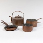 GROUP OF COPPER POTS AND KETTL