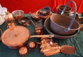 GROUP OF COPPER POTS, PANS, KI