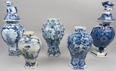 GROUP OF DELFT VASES AND COVER