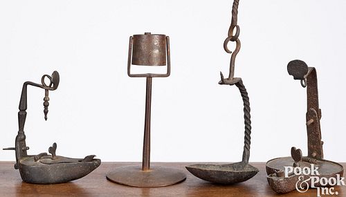 GROUP OF EARLY IRON LIGHTING,