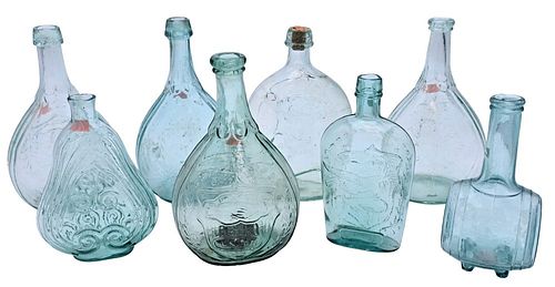 GROUP OF EIGHT AQUAMARINE HANDBLOWN