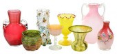 GROUP OF EIGHT ART GLASS VASES