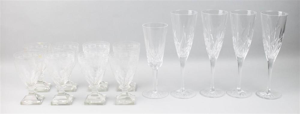 GROUP OF EIGHT EARLY ETCHED GOBLETS