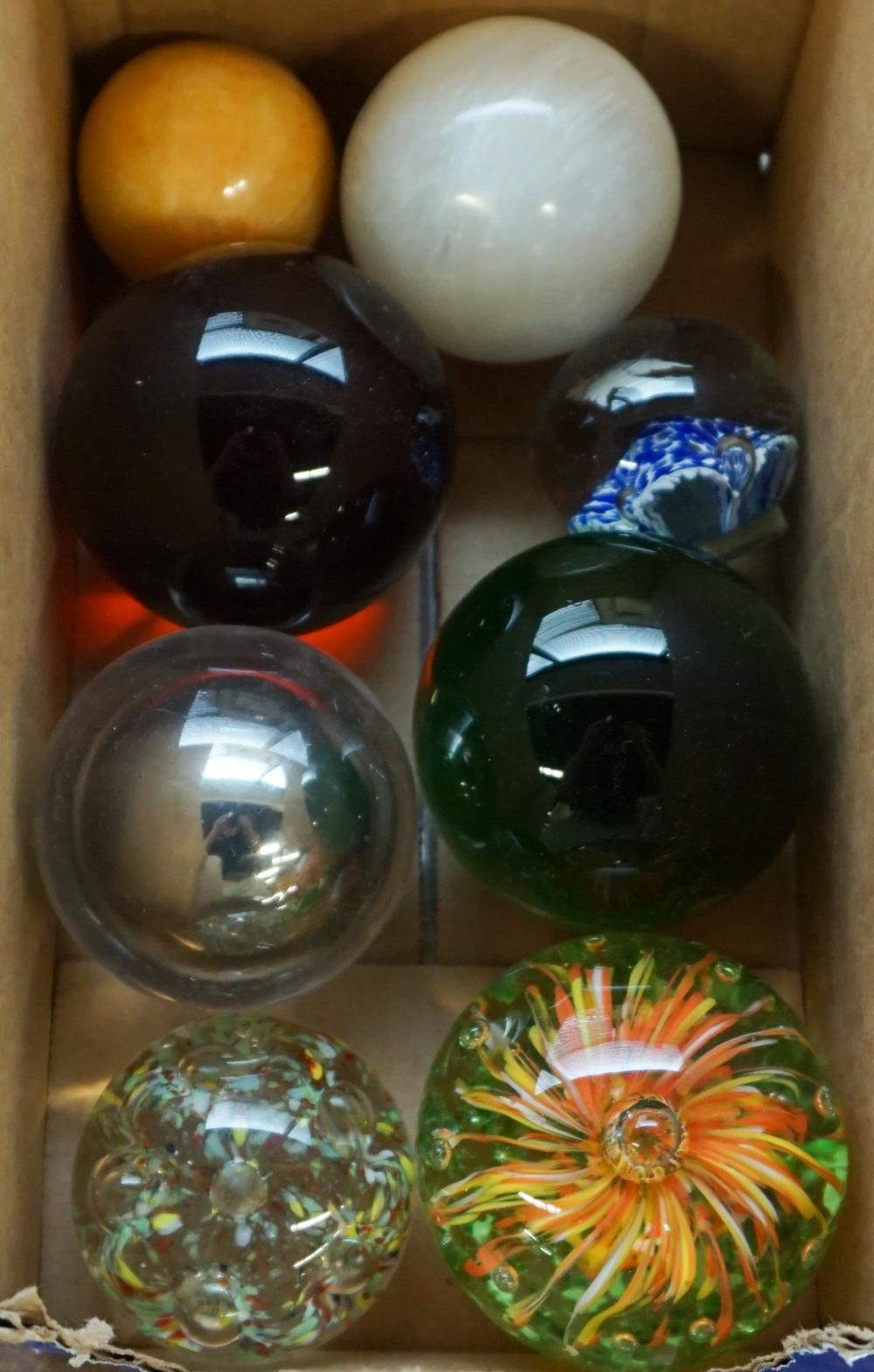 GROUP OF EIGHT GLASS PAPERWEIGHTS