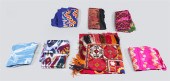 Group of eight silks, embroide