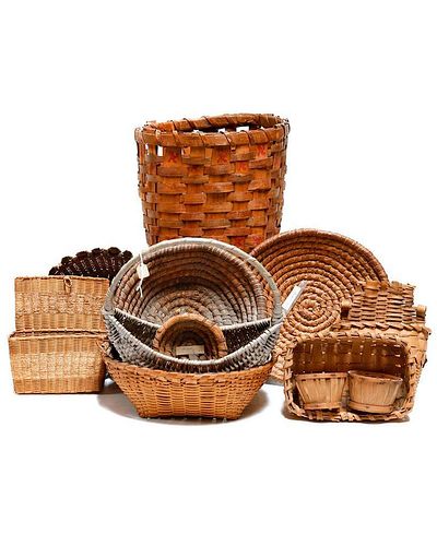 GROUP OF ELEVEN BASKETS AND WALL