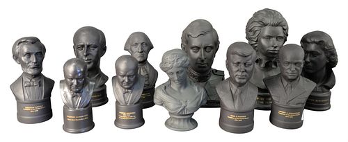GROUP OF ELEVEN BLACK BASALT BUSTS,