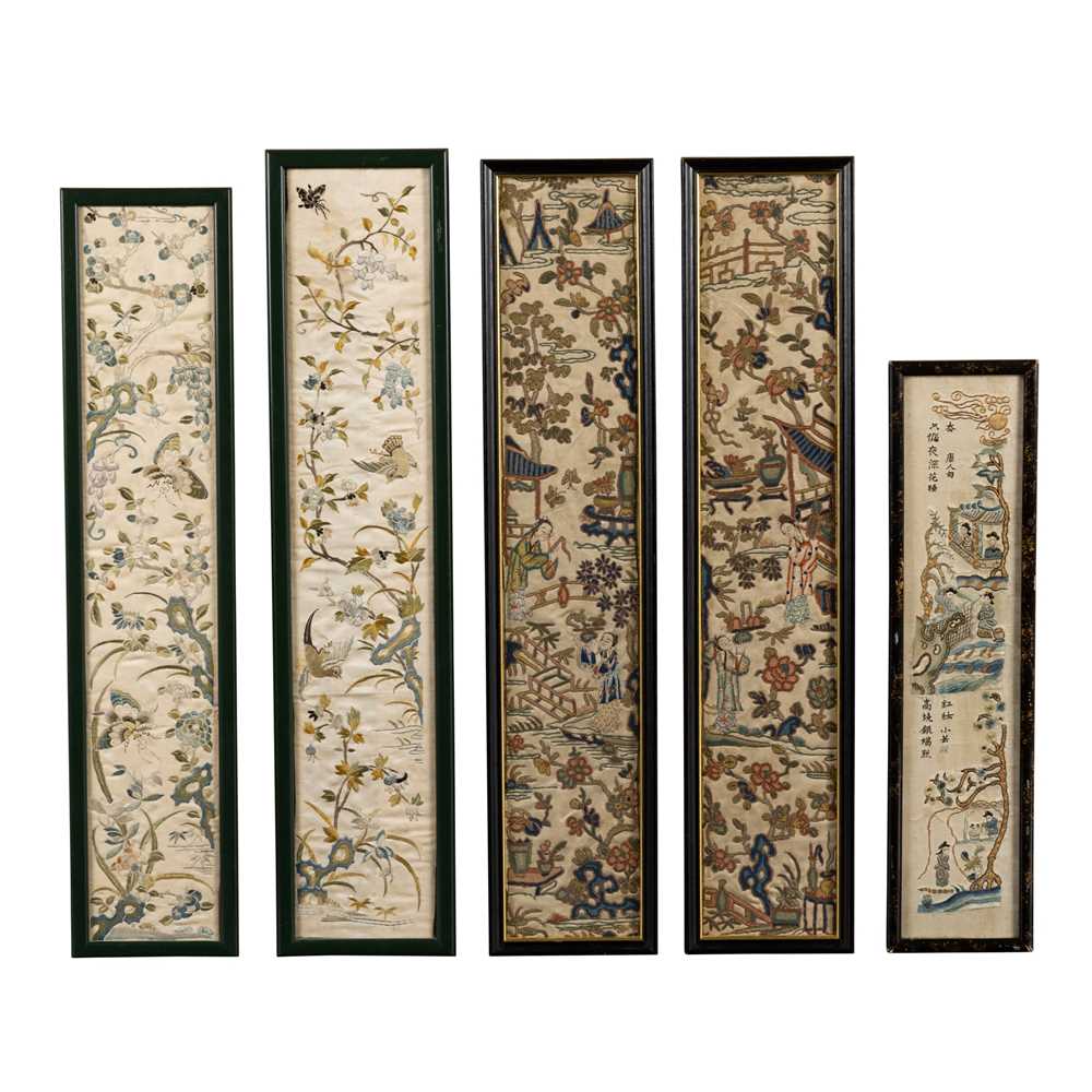 GROUP OF ELEVEN SILK EMBROIDERED