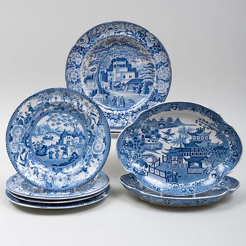GROUP OF ENGLISH BLUE AND WHITE